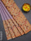 Chappa saree lavender and pale orange with allover small zari checked pattern and floral digital printed pallu
