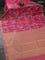 Bangalori semi silk saree peach pink with floral design ikat weaves and zari woven border