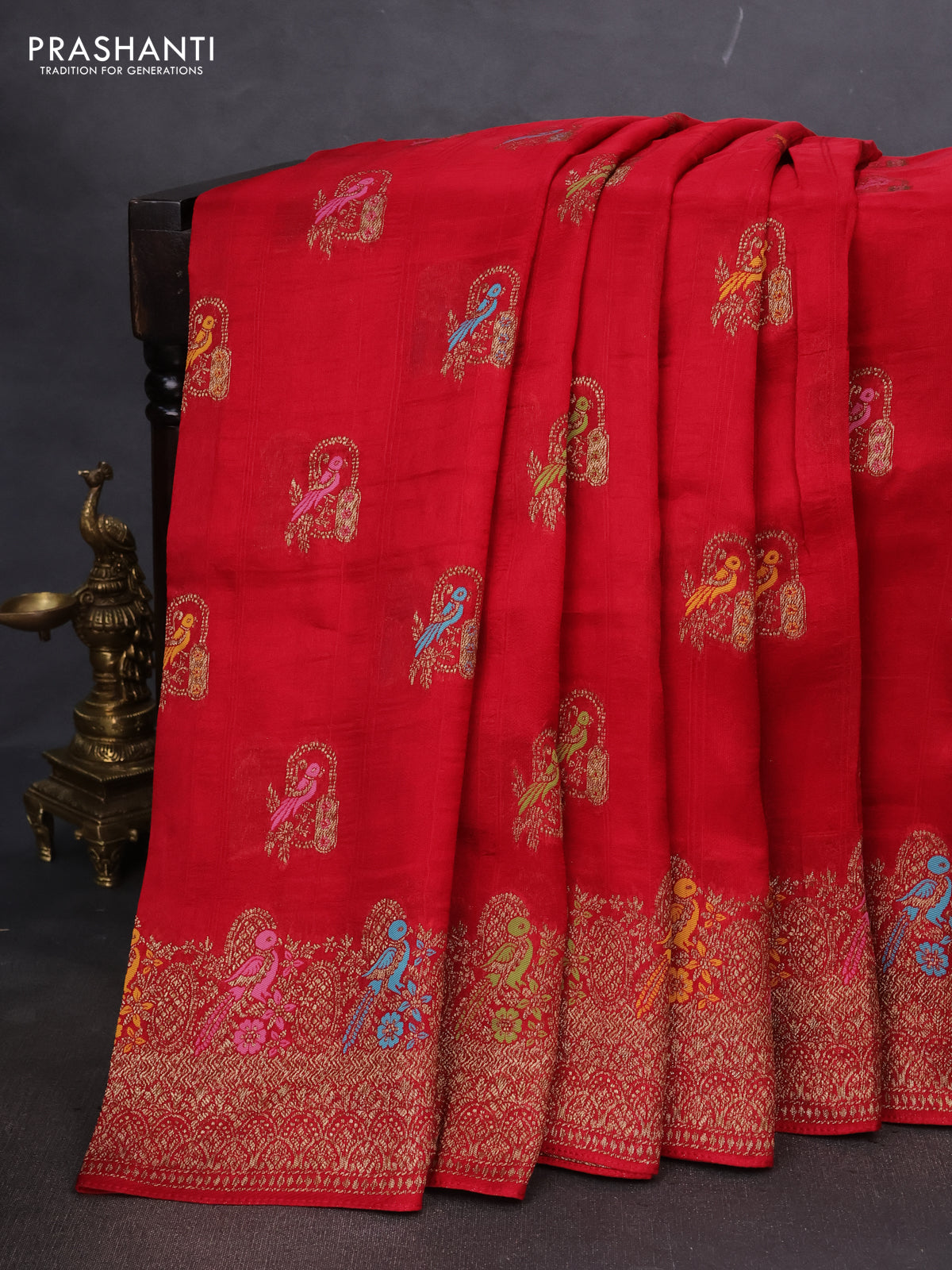 Banarasi semi raw silk saree maroon with thread & zari woven buttas and woven border