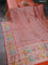 Banarasi semi raw silk saree orange with allover silver woven brocade weaves and floral design paithani border