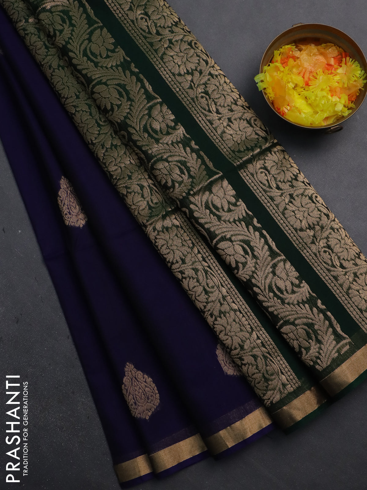 Kora silk cotton saree blue and green with zari woven buttas and zari woven border