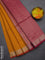 Kora silk cotton saree mustard yellow and pink with thread & zari woven floral buttas and zari woven border
