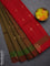 Kora silk cotton saree olive green and red with zari woven buttas and zari woven butta border