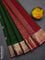 Kora silk cotton saree green and maroon with silver & gold zari woven geometric buttas and zari woven border