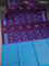 Ikat soft silk saree purple and dual shade of blue with zari buttas & ikat weaes in borderless style