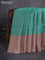 Kanchipuram soft silk saree teal green shade and pastel brown with allover zari stripe pattern and long rich zari woven border