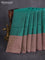 Kanchipuram soft silk saree teal green and pastel brown with allover zari stripe pattern and long rich zari woven border