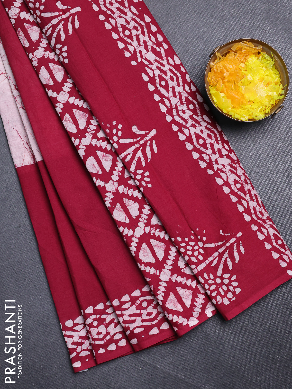 Jaipur cotton saree marron with batik prints and printed border
