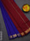 10 yards Poly cotton saree blue and maroon with plain body and zari woven border