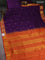 10 yards silk cotton saree violet and orange with annam & rudhraksha zari woven buttas and zari woven border