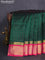 10 yards silk cotton saree green and pink with allover checked pattern and zari woven border
