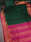 10 yards silk cotton saree green and pink with allover checked pattern and zari woven border