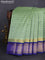 10 yards silk cotton saree pista green and blue with allover checked pattern and zari woven border