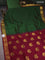 10 yards silk cotton saree green and maroon with allover thread woven lakshadeepam weaves and zari woven border