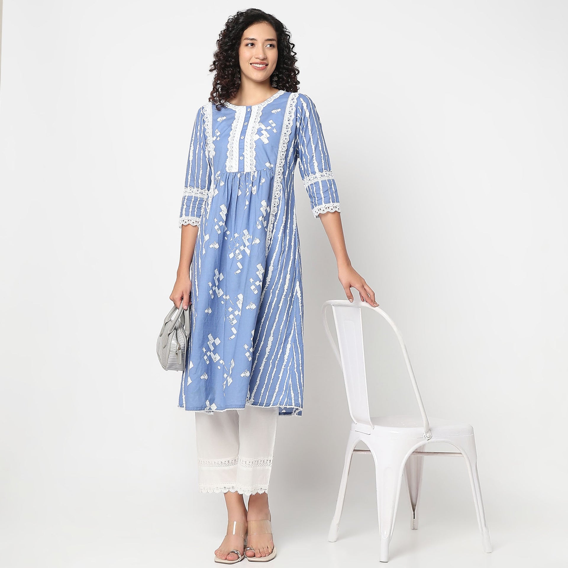 Abstract Printed Kurta with Lace Highlight