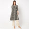 A-Line Printed Lapel Collar Flared Kurta