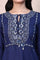 Blue Aari Embroidered Yoke Pure Cotton Flared Kurta