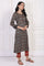 Black Geometric Printed Embellished A-Line Satin Kurta