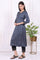 Navy Blue Geometric Printed Embroidered Modal Satin Straight Kurta