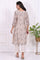 Beige Floral Printed Thread Embroidered Cotton Silk Straight Kurta