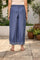 Blue Embroidered Wide-Leg Shantung Parallel Pants