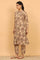 Beige Kalamkari Printed Kurta, Straight Pants and Dupatta Set