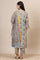 Blue Handblock Printed Kurta, Straight Pants and Dupatta Set