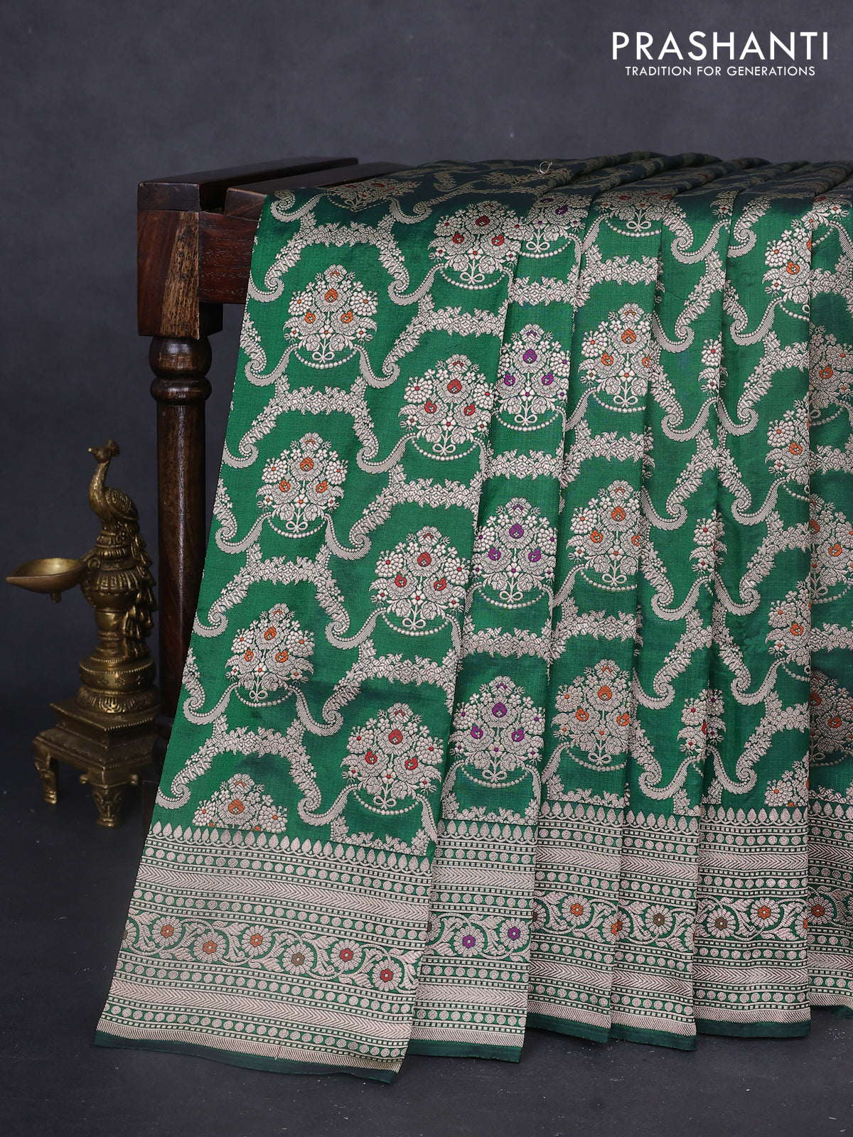 Banarasi uppada silk saree green with allover zari woven brocade weaves and zari woven border