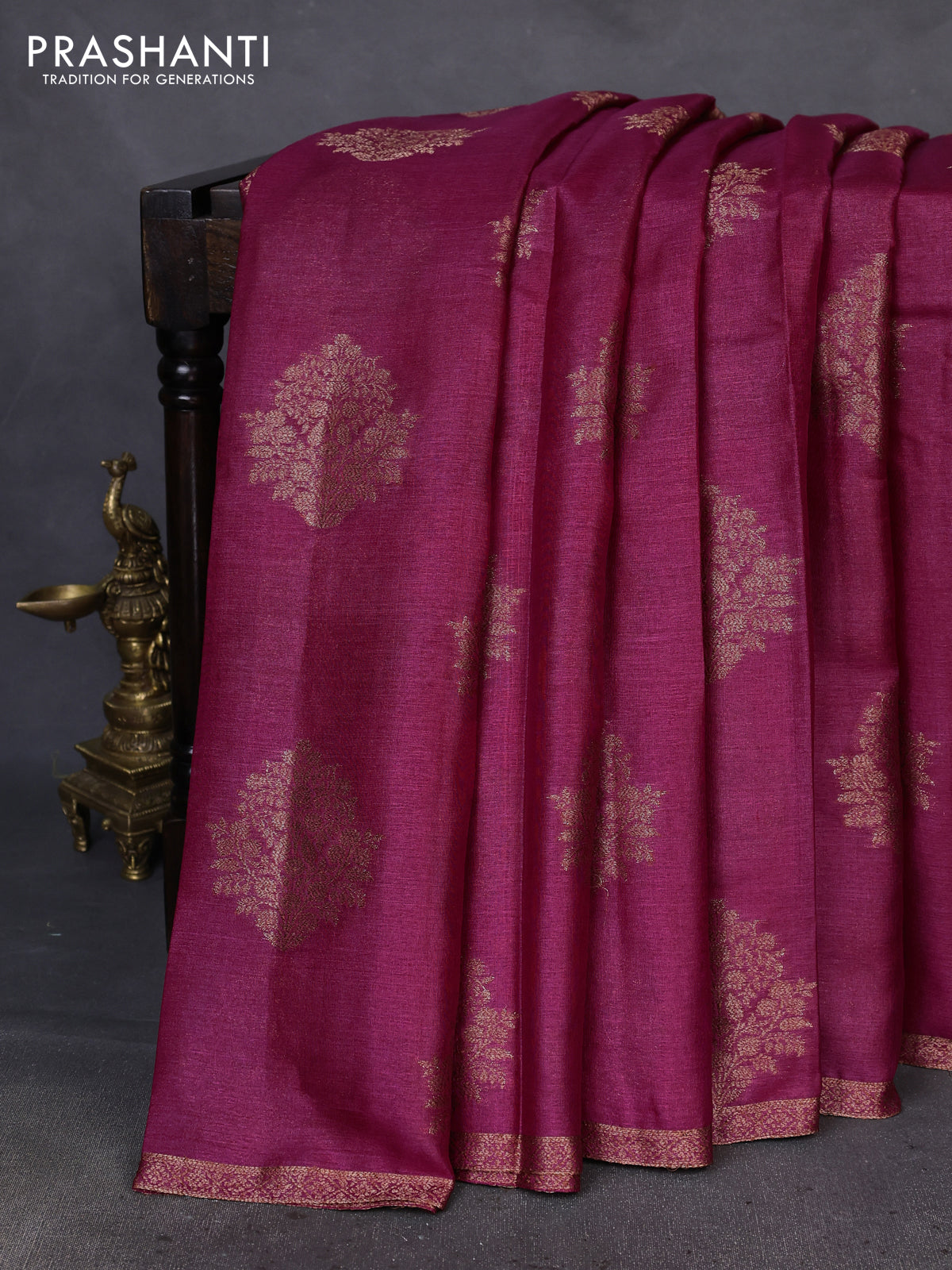 Banarasi tussar silk saree pink and purple with thread & zari woven buttas and woven border