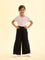 Girls Solid Black Mid Rise Rib Palazzos