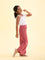 Girls Solid Rusty Pink Mid Rise Rib Palazzos