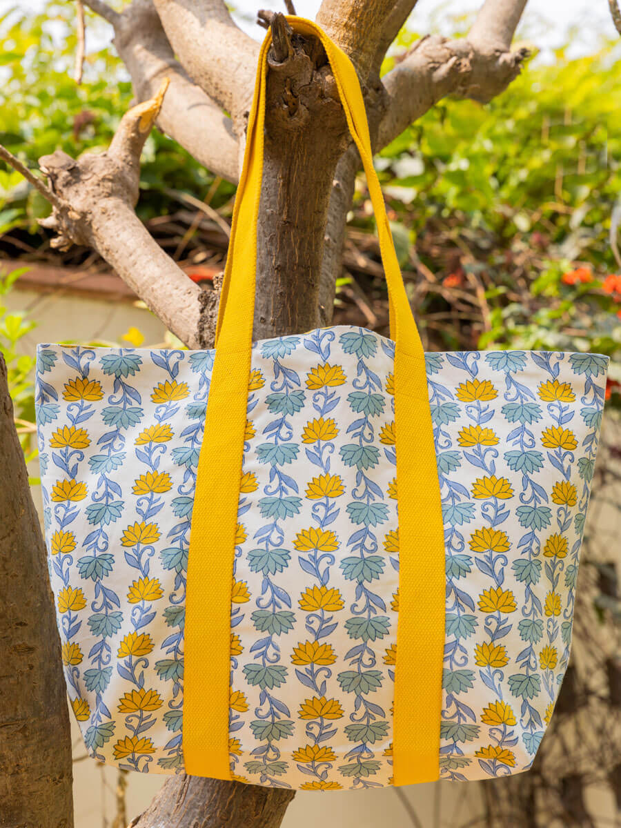 Garden of Senses Hand Block Printed Tote Bag
