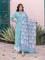Turquoise Stripes Hand Block Printed Long Kurta