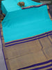 Pure mysore silk saree teal blue and blue with plain body and zari woven border