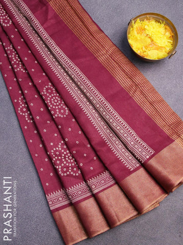 Bhagalpuri saree deep maroon with allover bandhani prints and zari woven border