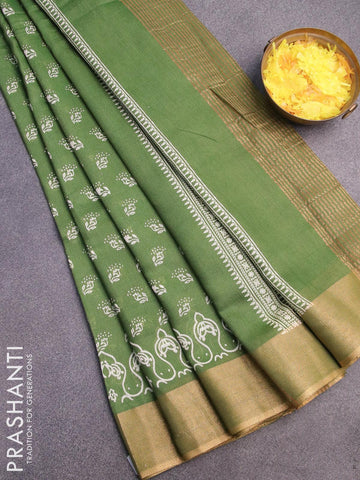 Bhagalpuri saree green with allover butta prints and zari woven border