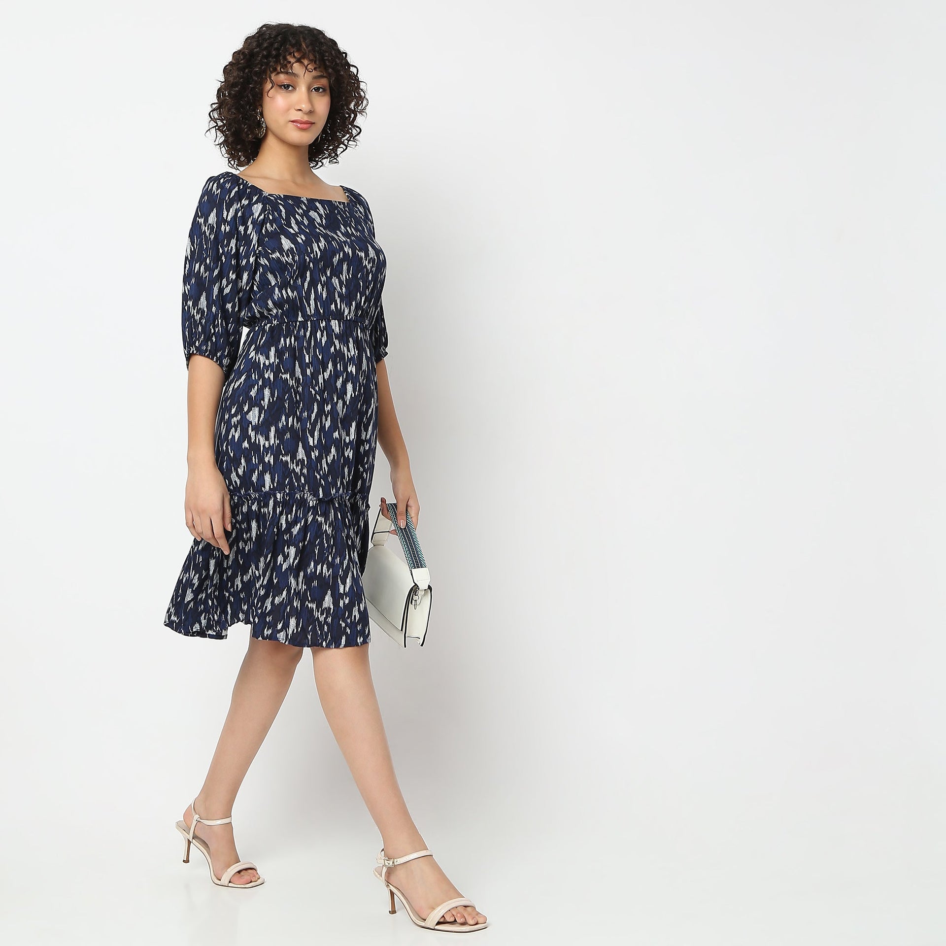 Abstract Print Below Length Flare Fit Dress
