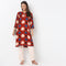 Band Neck Knee Length Three-Fourth Sleeve Printed Straight Fit Kurta