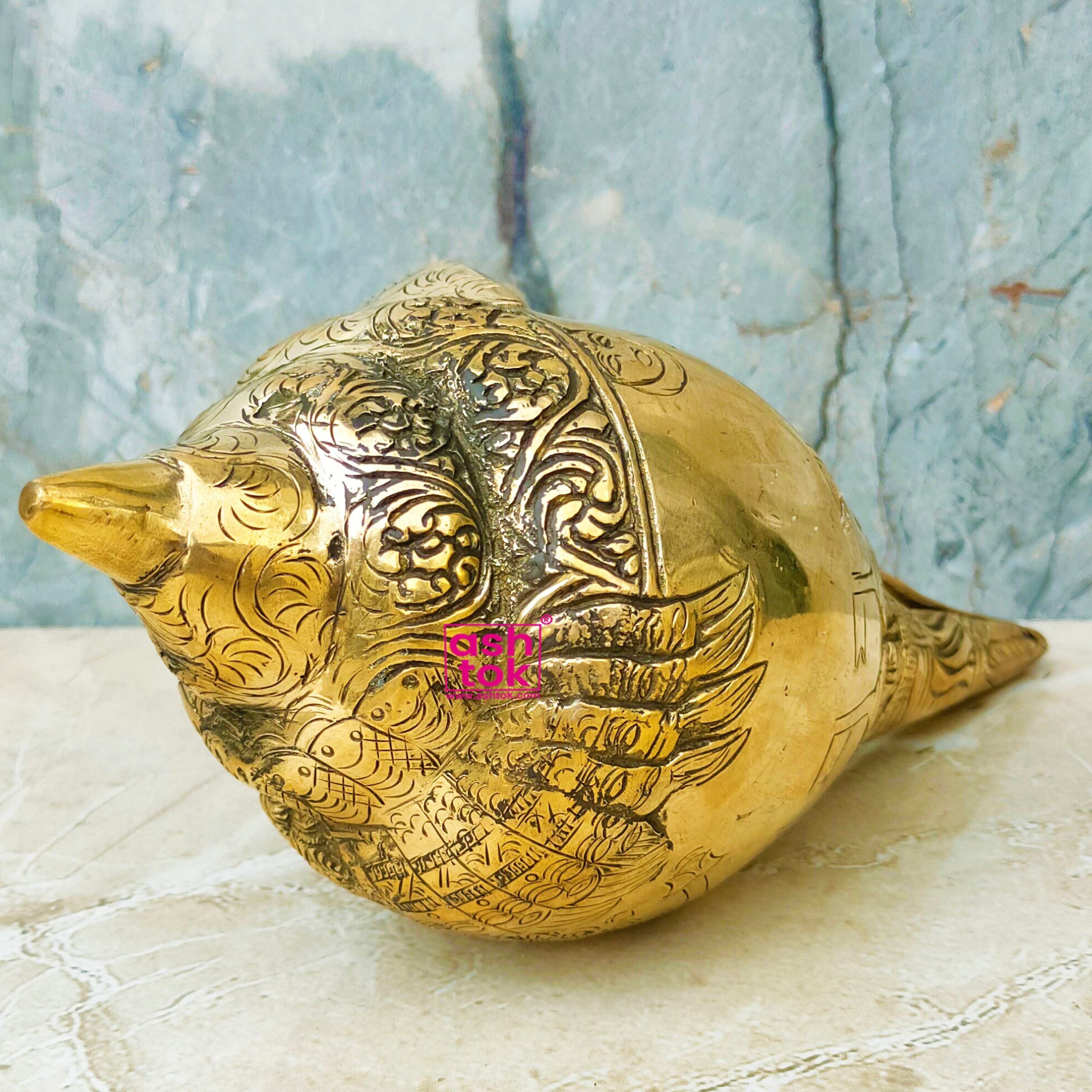 Brass Engraved Conch Shell for Pooja