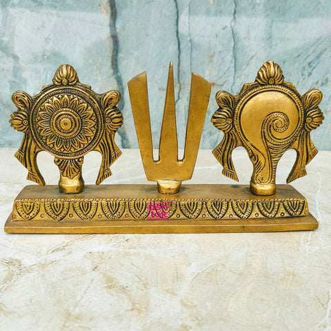 Brass Shanku Chakra Naama Stand, Antic Shanku Naamam, Decorative Showpiece