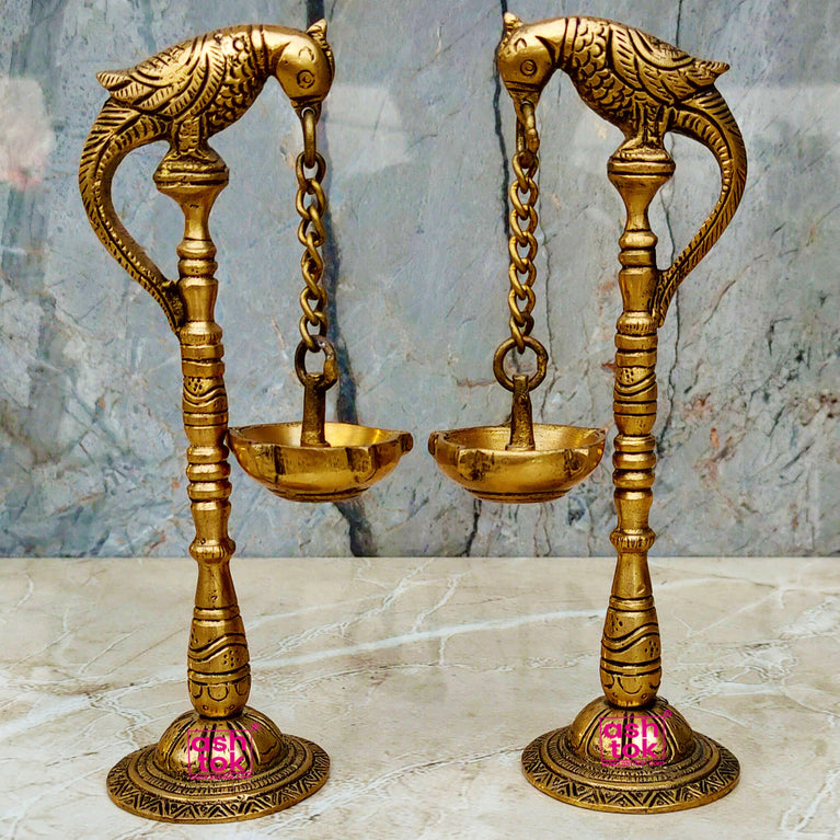 Brass Sangu Chakkara Diya Pair- 4.5 -  - Brass Antique  Collections