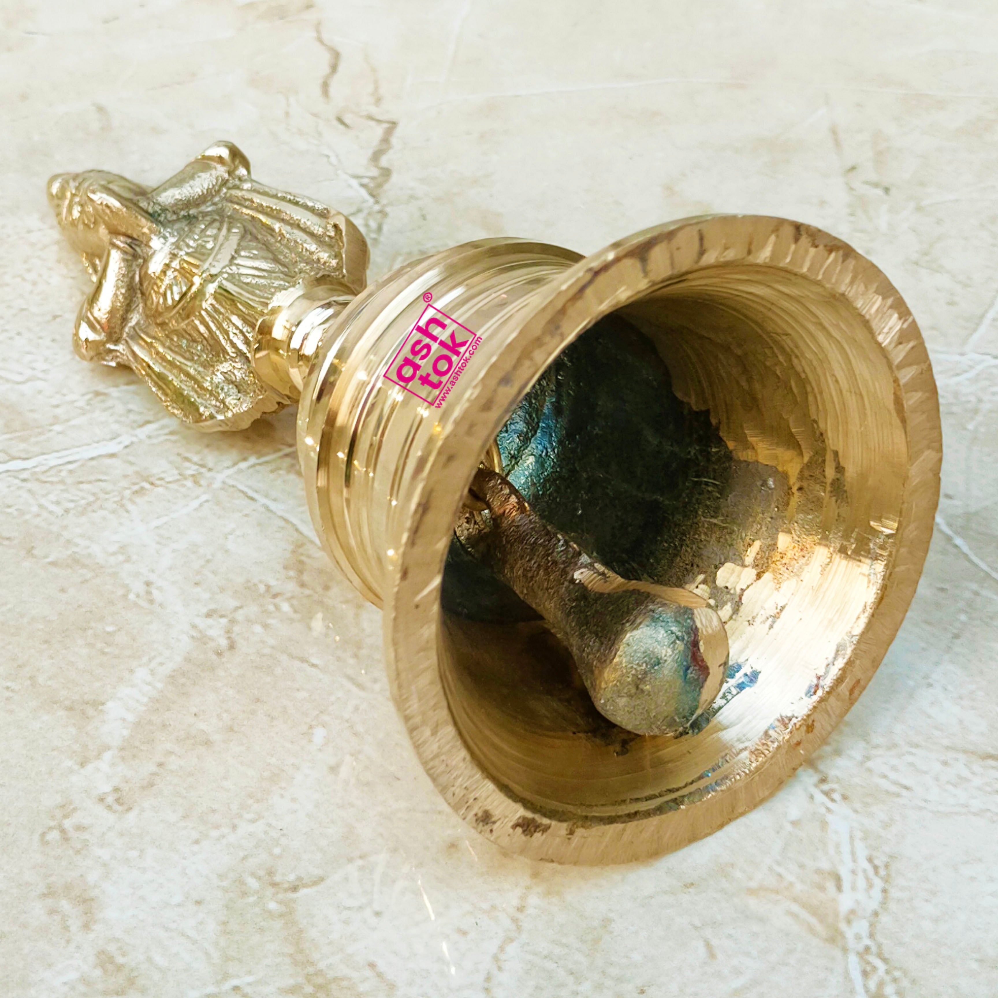 Brass Temple Puja Bell with Handle, Ghanta For Temple, Decorative