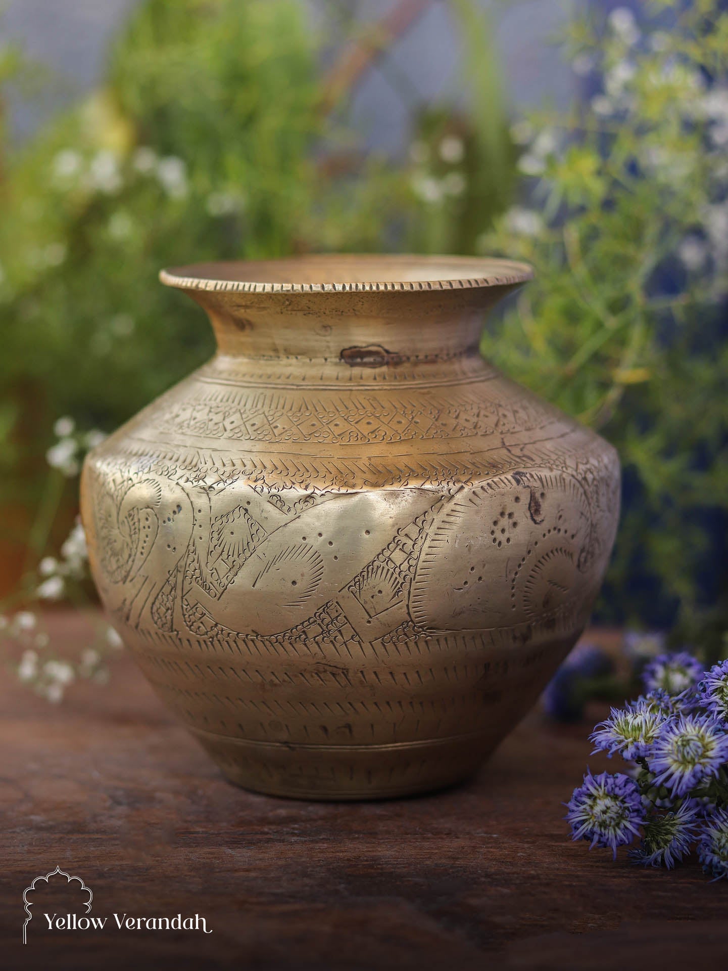 Vintage Brass Carving Pot