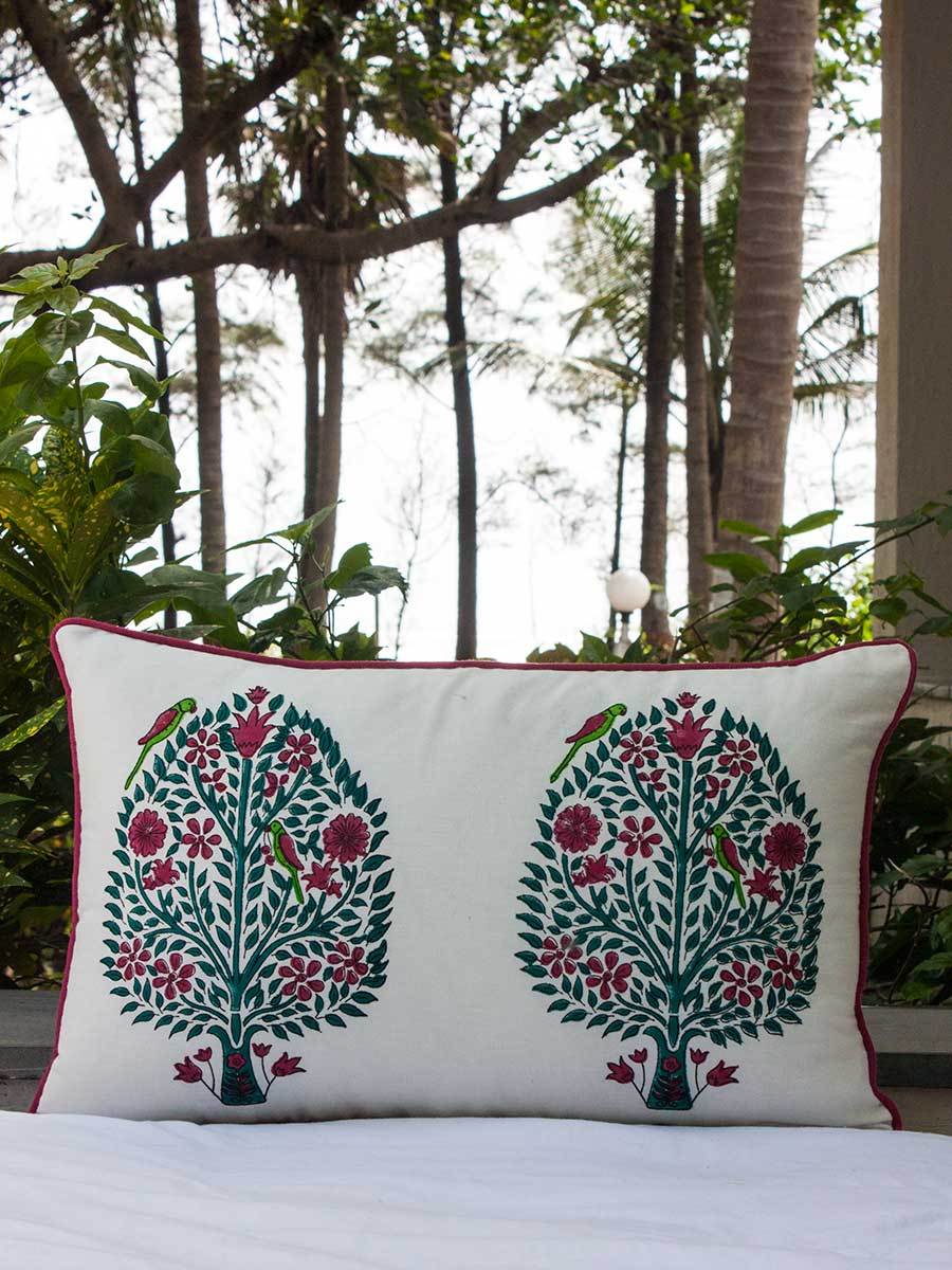 Kalpavriksha Block Printed Cotton Cushion Cover - 12 X 20 Inch
