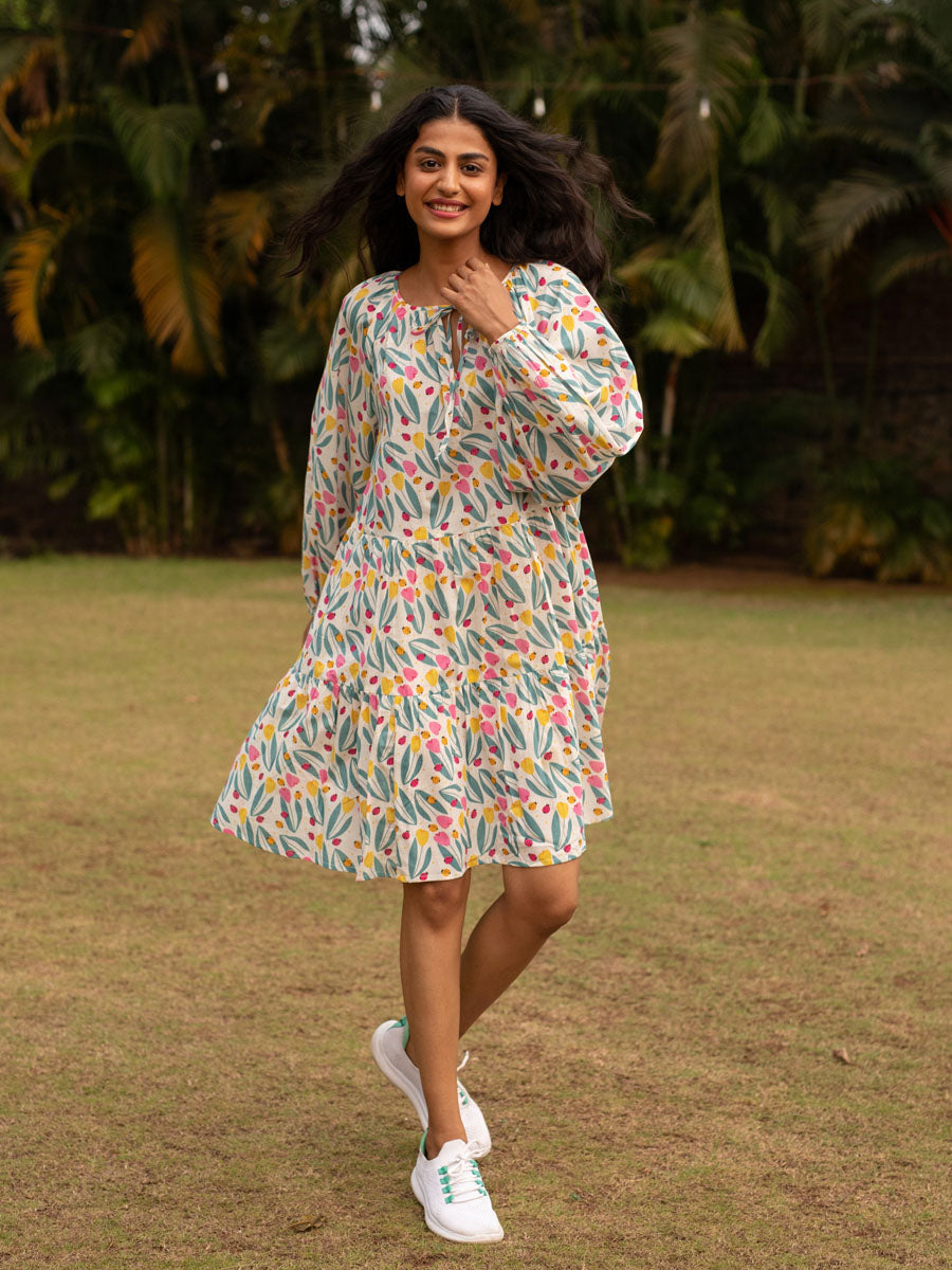 Dancing Tulips Balloon Sleeve Dress