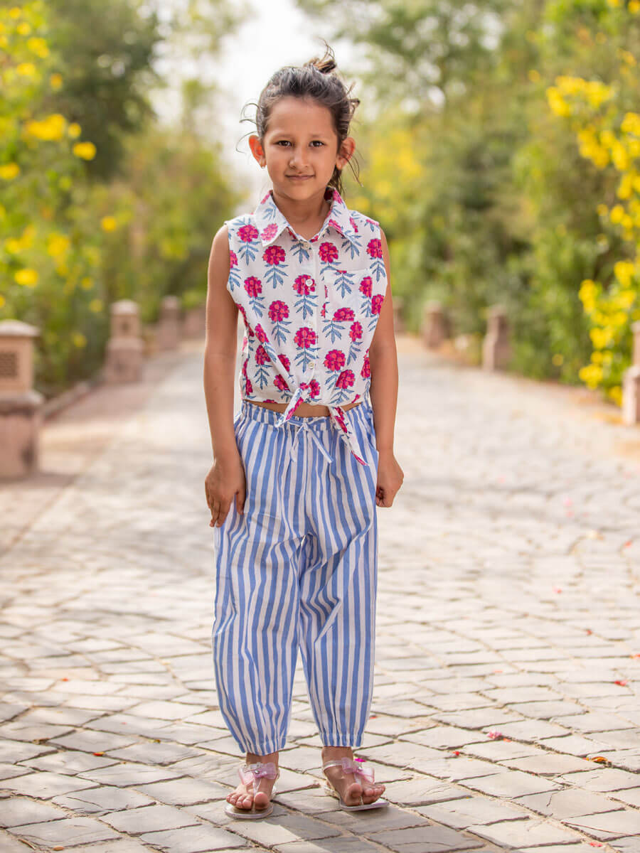 Set of 2 - Flower Garden Organic Cotton Block Printed Top & Pants Set