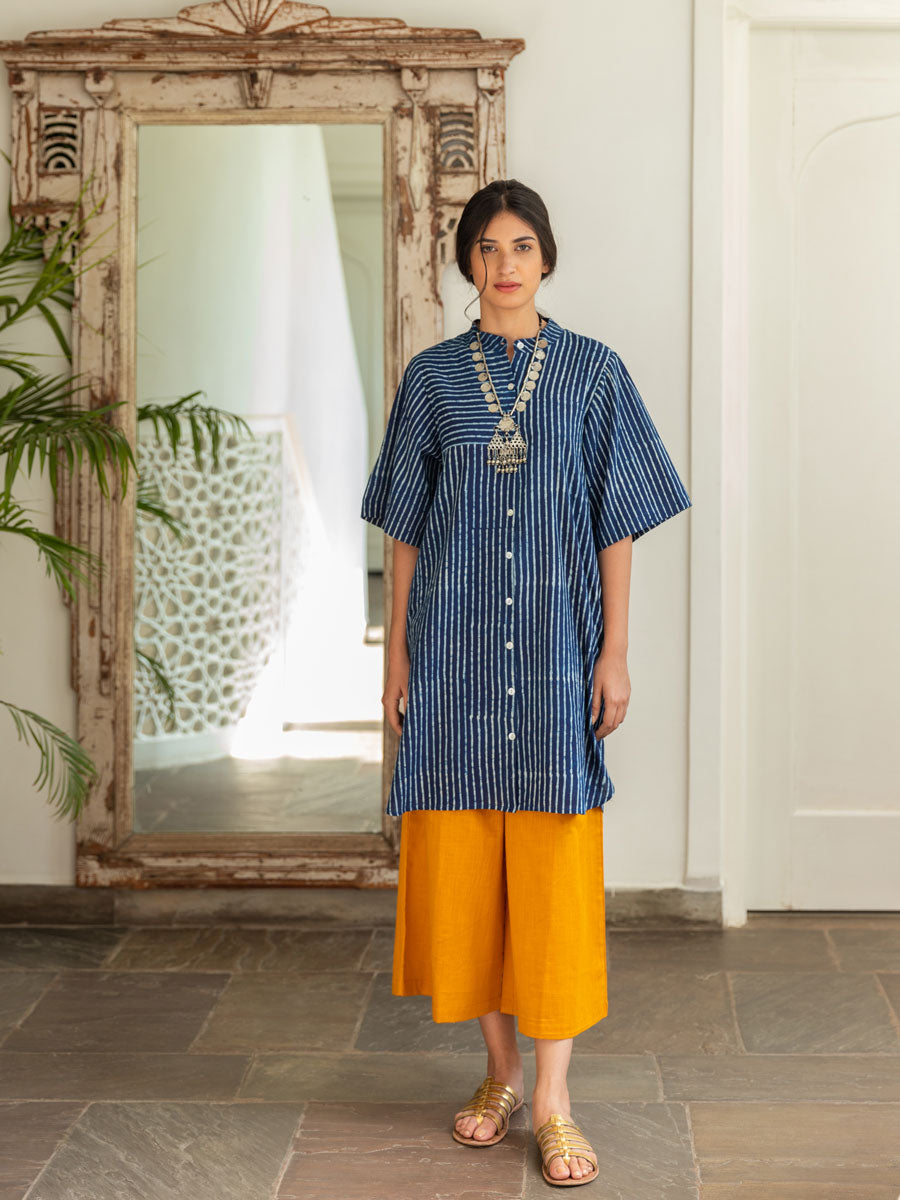 Set of 2 - Keya Indigo Cotton Tunic and Palazzo