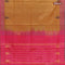 Banana pith saree dark sandal and pink with thread woven buttas and contrast border