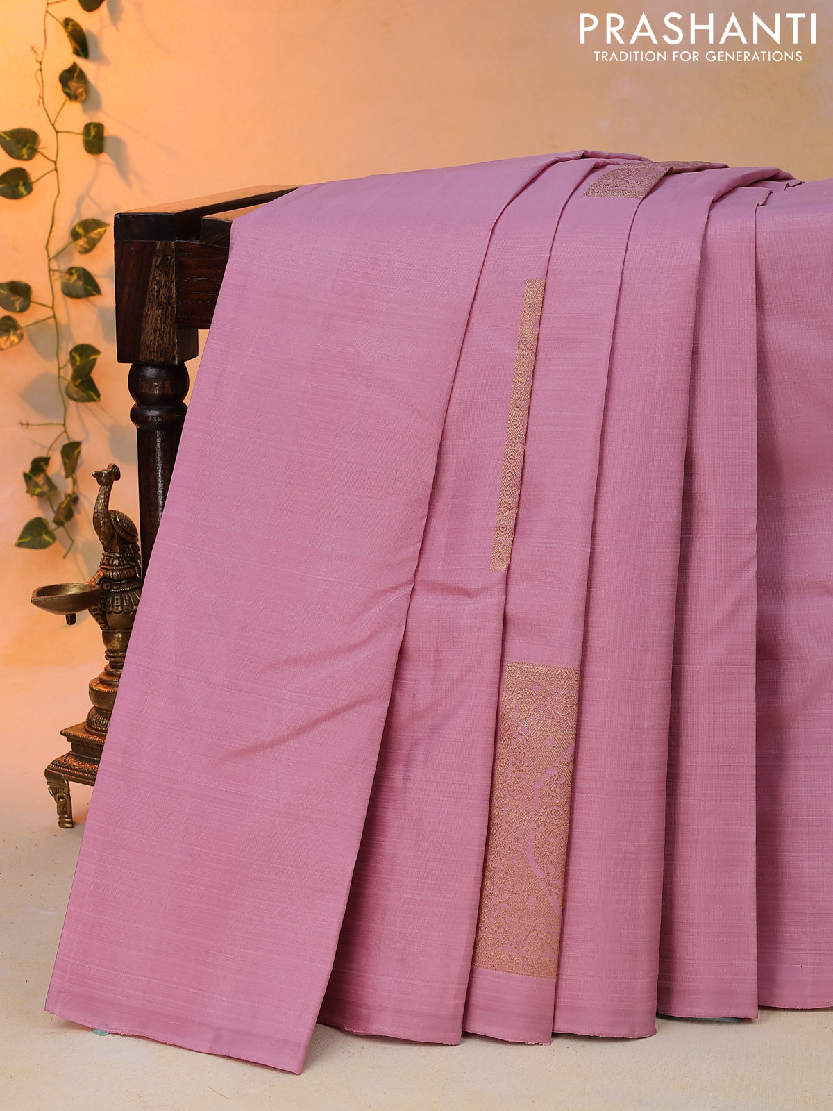 Pure kanjivaram silk saree pastel pink and grey shade with zari woven box type buttas in borderless style