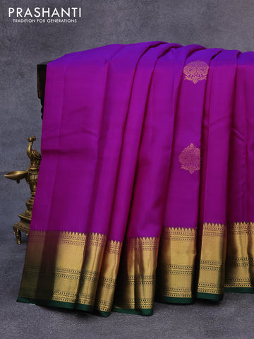 Pure kanjivaram silk saree magenta pink and dark green with zari woven buttas and zari woven border